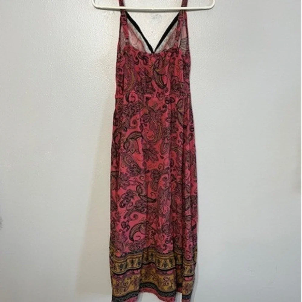 Pink Paisley Boho Midi Dress Surplice High Low Hem Sleeveless Summer Women Small - Picture 2 of 3